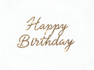 Elegant gold glitter text that says "Happy Birthday" on a white background.