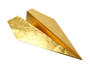 Metallic gold paper airplane
