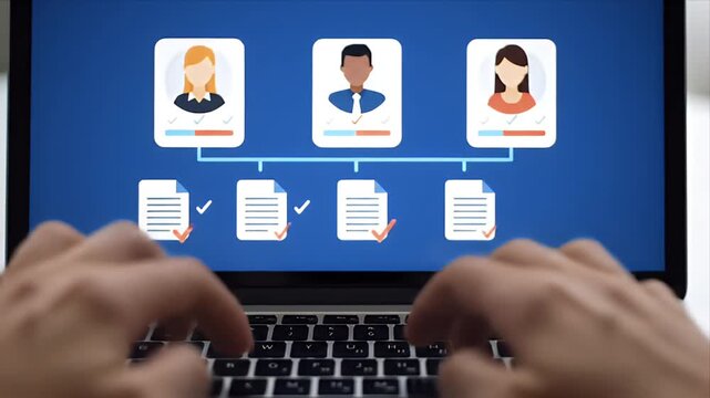 Online Application Process with Candidate Profiles and Document Verification on Laptop Screen