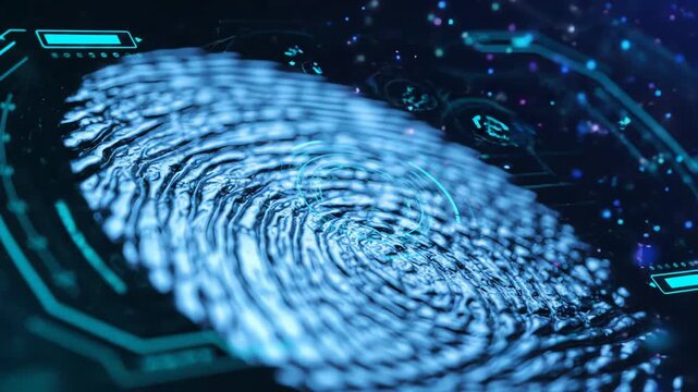 Close-up digital fingerprint texture for biometric security, scanning and identity verification concepts