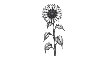 Black and white line art illustration of a single sunflower with stem. Generative AI
