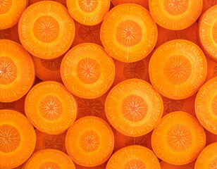 Carrot slices arranged neatly, bright orange vegetable texture
