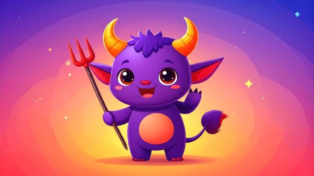Cute little demon holding a trident
