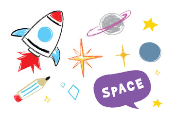 Drawing Rocket Crayon, Space hand drawn