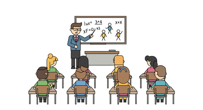 Engaging Classroom Illustration Depicting Teacher Explaining Math to Students, Ideal for Educational Resources and Promoting Learning. - Powered by Adobe