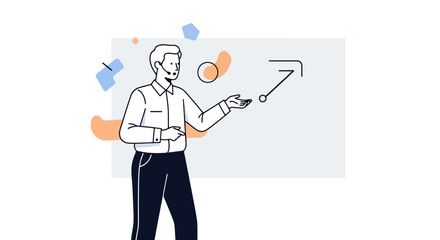 Professional Presenter Delivering a Dynamic Business Presentation with Visual Aids, Ideal for Corporate Training, Online Courses, and Educational Content Creation.