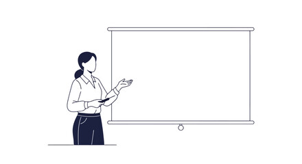 Elegant Business Presentation Illustration with Blank Screen for Corporate Training and Professional Development Materials, Suitable for Educational and Business-related Projects