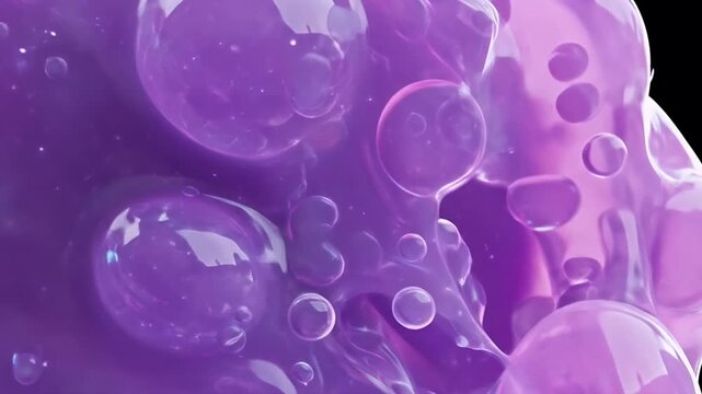 Abstract Purple Liquid Bubbles Flowing and Splashing.