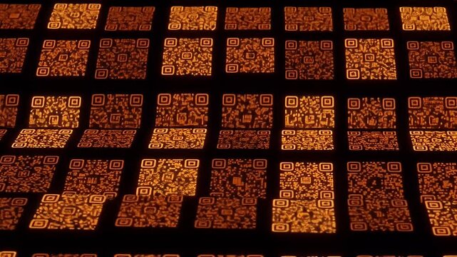 Abstract QR Code Pattern Background with Warm Orange Tones.