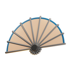 Ornate Beige Fan with Steel Ribs on Transparent Background for Cultural Festive Designs Celebrations Asian Decoration and Traditional Themes