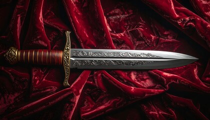 Ornate dagger on red velvet