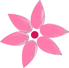 Pink flower graphic with six petals on white background