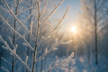 Obraz premium Frosty Branches with Shining Winter Sunlight