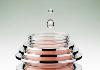 Water Drop Falling into Glass Jar with Peach Content on Muted Green Background