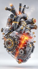 Fototapeta premium Photoreal CGI Visuals Futuristic mechanical heart design with glowing elements. Ultra-Detailed Digital Renders Cinematic 3D Artwork Concepts