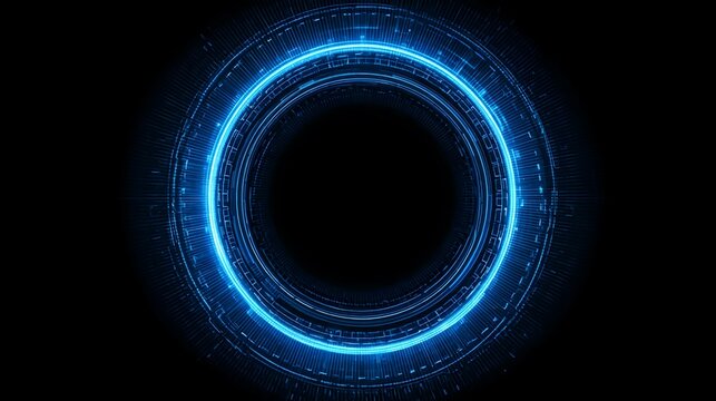 Dynamic glowing blue portal vortex futuristic tunnel abstract background with digital technology lines and light effects for science fiction and innovation concepts
