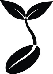 Illustrator Vector Sprouting Seed with Leaves Simple Black silhouette