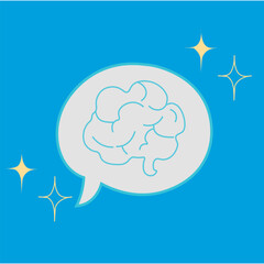 imagen cuadrada de fondo azul con globo y un cerebro dentro con destellos amarillos 