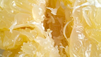Close-up view of the inner segments of a pomelo