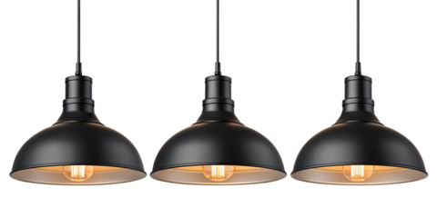 Modern Industrial Pendant Lights with Black Metal Shades and Vintage Bulbs Isolated on Transparent Background
Minimalist Dome Pendant Lamps with Warm Filament Lighting, Contemporary Interior Design Ac