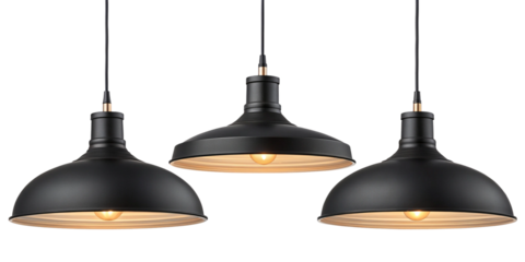 Modern Industrial Pendant Lights with Black Metal Shades and Vintage Bulbs Isolated on Transparent Background
Minimalist Dome Pendant Lamps with Warm Filament Lighting, Contemporary Interior Design Ac
