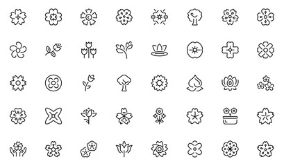Blossom colorful line icon set. Pictograms of flora, bloom, floral, blossom. Minimalist linear icons. Bloom linear icon set. Vector illustration. Pixel perfect.Thin outline icons pack