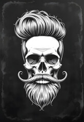 Art illustration of a stylish skull with a beard and mustache. Generative AI
