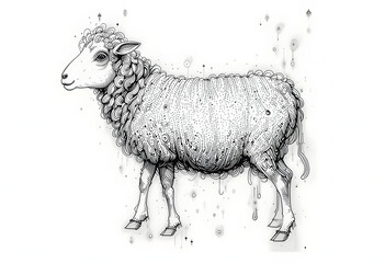 A detailed line drawing illustration of a sheep. Generative AI
