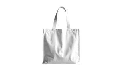 White cotton tote bag with long handles is displayed against a stark black background, creating a clean and simple aesthetic with a modern minimalist appeal, emphasizing the product's form.