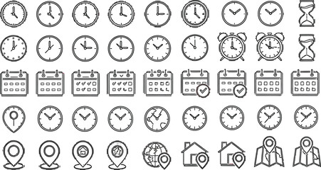 Modern icons for time, calendar, location, and planning, perfect for digital projects and schedules