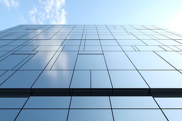 Modern glass skyscraper reflecting blue sky showcasing architectural design with sleek lines and a contemporary