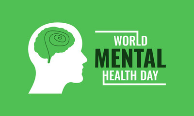 World Mental Health Day vector banner design with human head and brain symbol for awareness