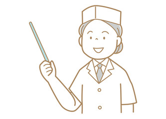指示棒で示す和食・割烹料理人の女性のイラスト