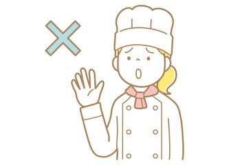 拒否するコックコートにコック帽の女性のイラスト