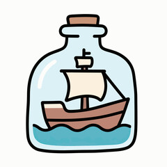 A simple and charming doodle-style illustration of a ship in a bottle, a classic and timeless icon symbolizing adventure, memories, and impossible achievements.
