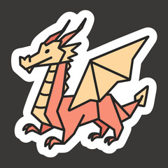 A simple and playful sticker-style illustration of a geometric, origami-inspired dragon, a modern and creative character for fantasy, gaming, and Asian themes.
