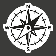 A simple and classic sticker-style illustration of a compass rose, a bold and timeless icon for navigation, direction, travel, adventure, and exploration.
