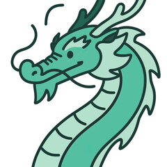 A simple and friendly hand-drawn illustration of a green Chinese dragon head, a charming and approachable character for fantasy, mythology, and cultural designs.
