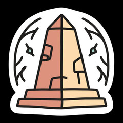 A simple and modern doodle-style illustration of a mystical pyramid or obelisk, a minimalist and colorful icon symbolizing ancient history, power, and mystery.

