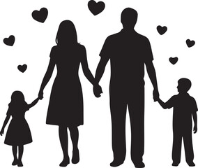 Family Silhouette Vector | Parents and Kids Holding Hands Design
