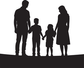 Family Silhouette Vector | Parents and Kids Holding Hands Design