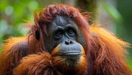 Close-up of an orangutan in its natural habitat