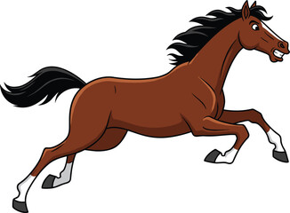 Cartoon galloping horse illustration, brown stallion vector, expressive animal art, running horse clipart, isolated PNG, animated equine design