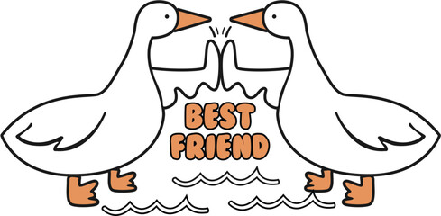 Cute cartoon geese high-fiving with 'Best Friend' text, friendship and companionship illustration © alfakh28