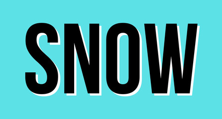 SNOW – Bold Black Capital Letters with White Outline on Bright Cyan Background for Winter-Themed Branding and Commercial Visual Design