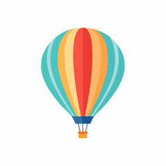 Flat vector design of a colorful hot air balloon in rainbow hues, isolated on a clean white background for a bright and cheerful look