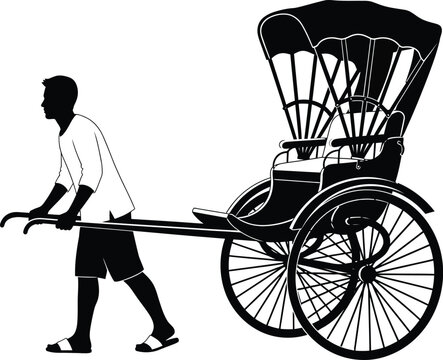 Hand pulled rickshaw vector illustration black and white