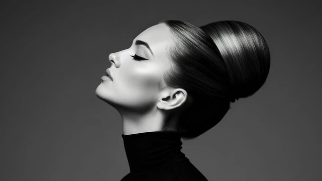 Elegant woman with a sophisticated updo hairstyle in profile view