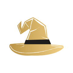 Golden Witch Hat Illustration with Black Band, Halloween Magic Wizard Hat Icon Design