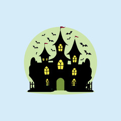 Haunted House with Bats – Spooky Halloween Castle Illustration
